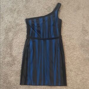 NEW Jay Godfrey Dress, Size 10. Elegant One-Shoulder Black and Blue Dress